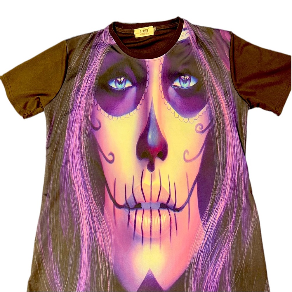 Men’s sz Large “dia de los muertes” woman’s face screen printed tee shirt.